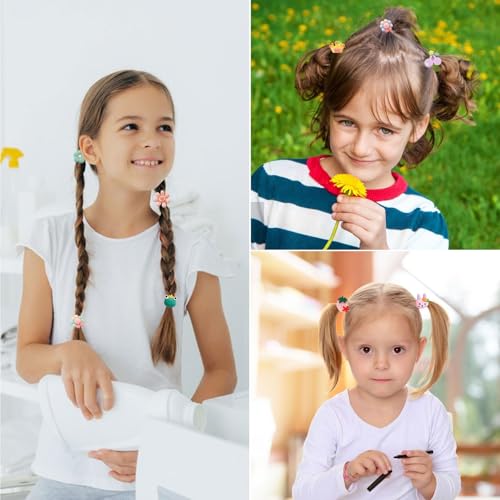 Baby Girls Hair Ties, 60 Pcs Cute Cartoon Elastic Hair Bands Ponytail Holders Animals Flower Multi-color Hair Bobbles Hair Accessories for Girls Infants Toddlers Kids Children (Multi-colored)