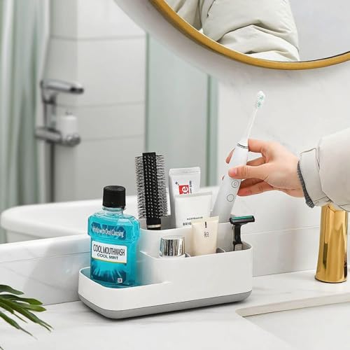 Toothbrush Holder for Bathroom, Bathroo,Countertop Organizer, 5 Slots Storage Organizer for Kitchen/Vanity/Office/Desk, Bathroom Accessories Storage for Toothpaste, Facial Cleanser, Comb, Razor