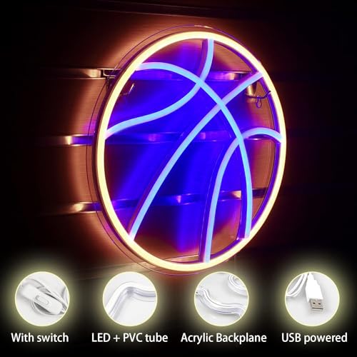 Basketball Neon Sign Basketball Led Neon Light, Dimmable LED Neon Signs for Bar Club Wall Decor, Sports Neon Signs for Room Bedroom Shop Decor, Gift for Christmas Birthday 12.6Ã—11.6 Inch (Blue)
