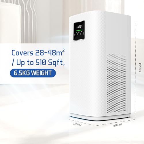 Air Purifier for Home Large Room & Offices Removes Dust, Odor, Smoke, Timer & Sleep Mode, LED Display Covers Up to 510 Sqft / 48m², Includes HEPA 3-in-1 Filter Technology, 400m³/h CADR, H13