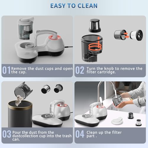 Hersven Mattress Vacuum Cleaner, UV Bed Vacuum Cleaner 12KPa Handheld Vacuum Upgraded Effectively Clean Up Bed, Pillows, Cloth Sofas, Carpets and Ther Fabric Surfaces