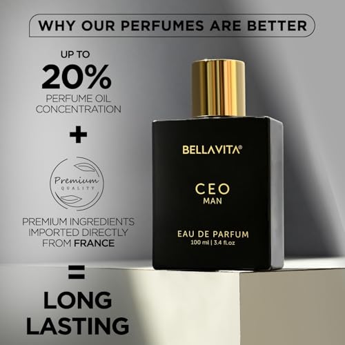 BellaVita Luxury CEO Man Eau De Parfum | Perfume for Men with Lemon, Lavender, Tonka, Mandarin & Vetiver | Long-Lasting Woody Fragrance | Mens Perfume, Fresh Fragrance for Man, Gift for Men,100 ml