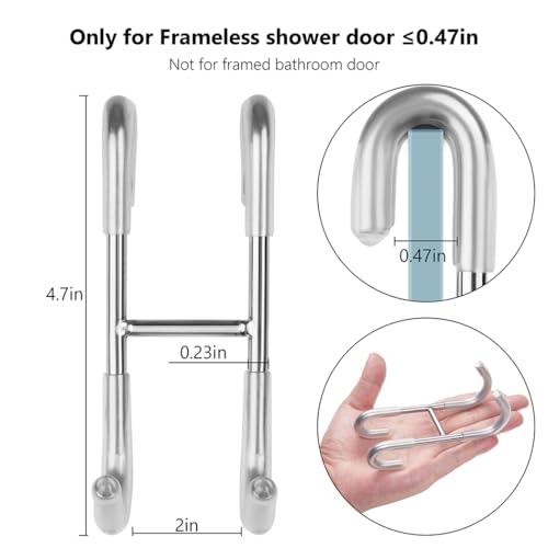NINETREX Shower Door Towel Hooks, Over Glass Door Brushed Nickel Hook for Bathrooms,Towel Rack Heavy Duty 304 Stainless Steel for Towels Frameless Glass Door，Coats，Squeegee，loofah，2 Pack,Silver