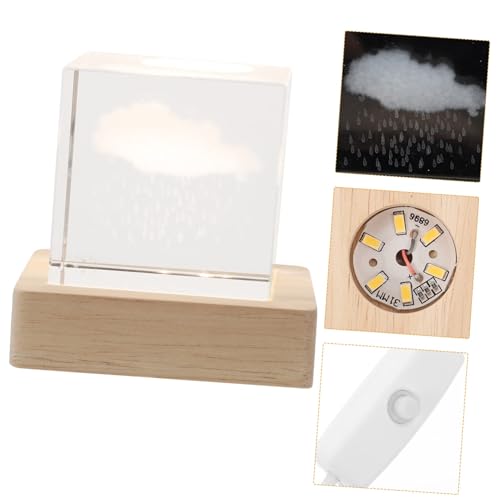 Rain Cloud Crystal Cube Night Light, Crystal Cube Lamp For Bedroom, Wooden Base Romantic Night Lamp For Home Decor Gentle Light, Birthday Gift For Teens Boys and Girls, Rainy Cloud Model