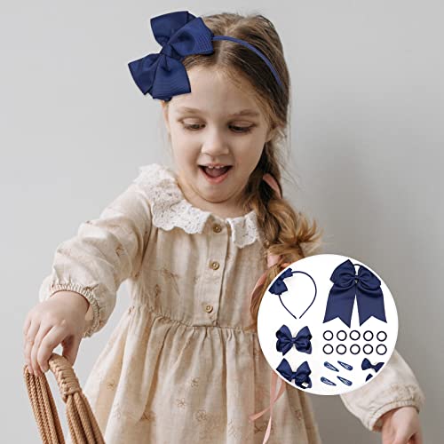 Bekecidi Hair Accessories Set, 20 Pieces Bow Hair Clips, Headband, Hair Tie, Hairpins, Rubber Bands in 5 Colors for Girls Kids (NavyBlue)