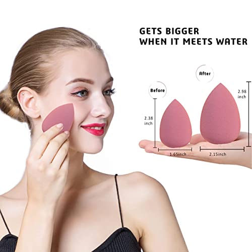 Wawasia 4 Pcs Professional Beauty Makeup Sponges Blender Set With Spring Holder And Storage Case, Foundation Blending Blender Flawless for Cream, Powder and Liquid, Pink