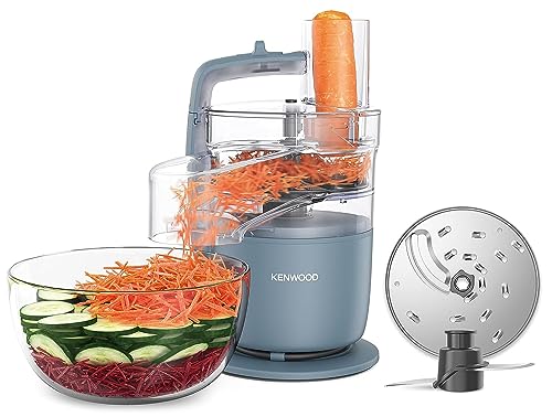 KENWOOD 2-in-1 Food Processor + Chopper 650W with 360° EXPRESS SERVE for Limitless Slicing/Grating, Powerful Versatility, Ultra Compact - Ready to Go in Your Kitchen Drawer FDP22.130GY Grey/Clear