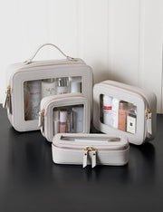Small Cosmetic Bag for Purse Mini Makeup Bag for School Cute Clear Make Up Pouch for Travel Tiny Leather White Make Up Organizer Case for Backpack Toiletry Bag Waterproof Square Pouch with Zipper