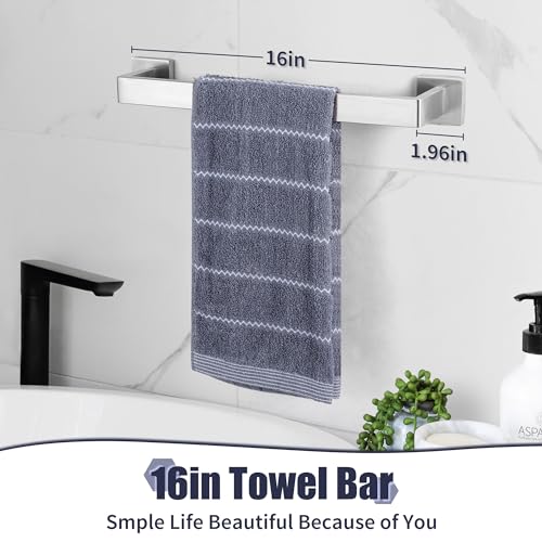 PAHSFS Bathroom Hardware Set Brushed Silver 5-Pieces Bathroom Towel Rack SUS304 Stainless Steel Bath Towel Bar Set, Towel Racks Wall Mounted.
