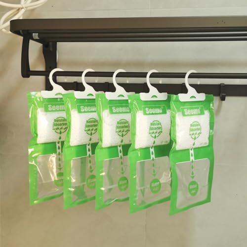Seemo Moisture Absorber and Odor Eliminator Hanging Bags to Rid Damp in Closet, Safe, Cars, Wardrobes, Basement, Gym Bag| Humidity Bags for Closet and wardrobes - Pack of 10 (120 gms each)