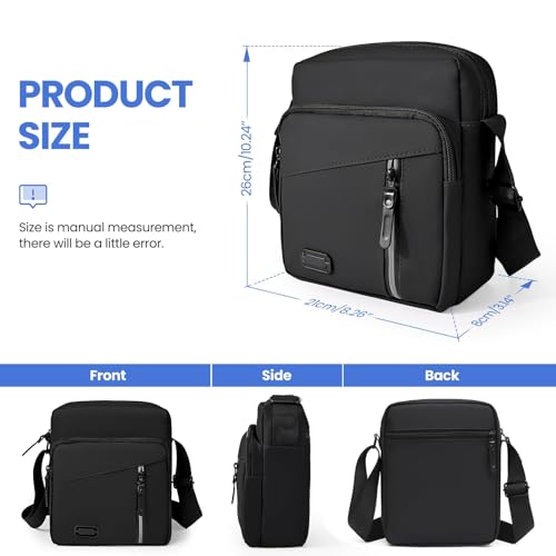 KASTWAVE Shoulder Bag Mens Crossbody Bag with Adjustable Strap Lightweight Waterproof Messenger Bag wiht Multiple Pockets Cross Body Bag for Daily Use Shopping Working Travel, Black