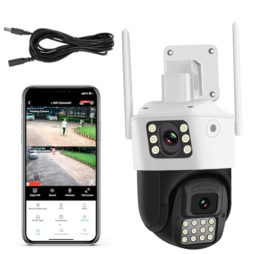INSEETECH 4MP Dual Lens Security Camera Outdoor, Auto Zoom & Tracking, 98FT Night Vision, 24/7 Recording, IP66, Floodlight, 2-Way Audio, Human Detection & Siren, WiFi & Wired Outdoor PTZ Cam