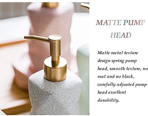 4 Pieces Bathroom Accessories Set Matte Ceramic Diamond Pattern Bath Ensemble Bath Set Collection Soap Dispenser Pump -Toothbrush Holder - Tumbler - Soap Dish (Pink), (Without the Tray)