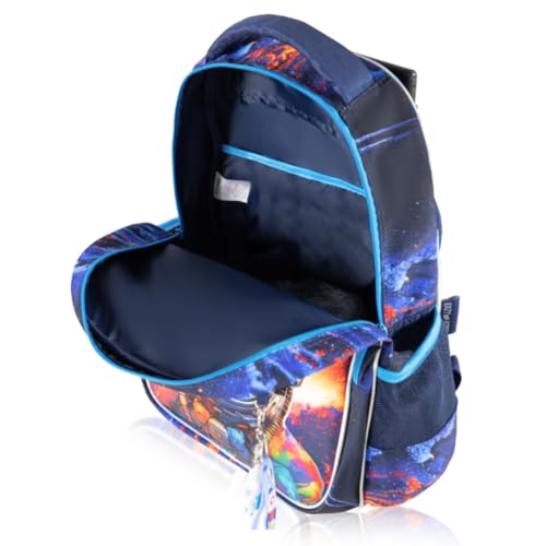 Eazy Kids 16Inch Set of 3 Trolley School Bag with Lunch Bag and Pencil Case Outer Space - Blue