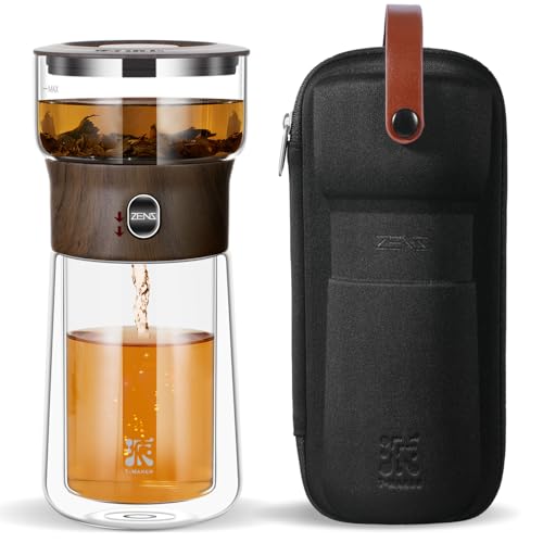 ZENS Smart One Touch Tea Maker - Glass Teapot with Insulated Cup for Gongfu Tea, Gifts