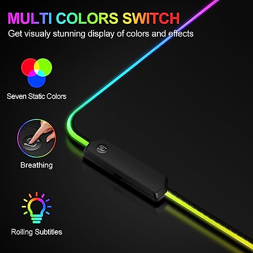 Large RGB Gaming Mouse Pad -15 Light Modes Touch Control Extended Soft Computer Keyboard Mat Non-Slip Rubber Base for Gamer Esports Pros Gaming Accessories Gaming Setup Accessories 31.5X11.8