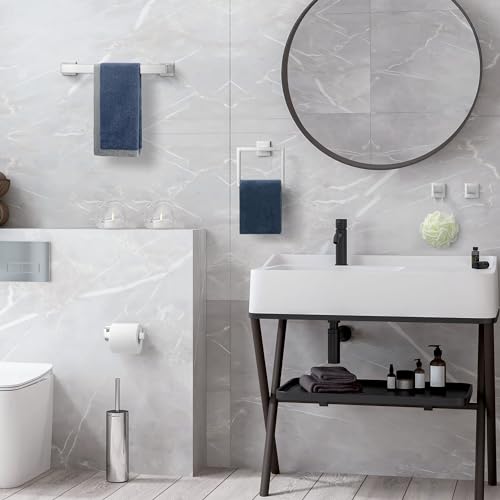 PAHSFS Bathroom Hardware Set Brushed Silver 5-Pieces Bathroom Towel Rack SUS304 Stainless Steel Bath Towel Bar Set, Towel Racks Wall Mounted.