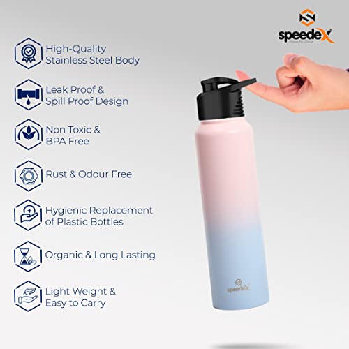 Speedex Stainless Steel 1 Litre Water Bottle for Fridge, School,Gym,Home,Office,Boys, Girls, Kids, Leak Proof(Dual-Pink-Blue Colour, Sipper Cap, Set of 1, 1000 ML)