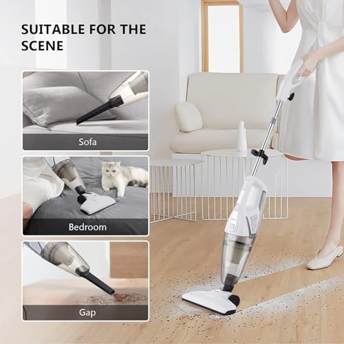 Vacuum Cleaner 2 in 1 Handheld Stick Cleaner 4M Long Cord Lightweight Powerful 600W 16000Pa Suction 0.5L Large Capacity Excellent Central Filtration System for Car Home Kitchen Hair- White