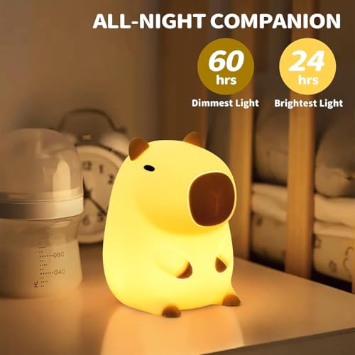 Capybara Night Light, LED Cute Silicone Squishy Animal Lamp, Dimmable Nursery Nightlight, Rechargeable Bedside Touch Lamp for Breastfeeding Toddler Baby Kids Kawaii Gifts Room Decor