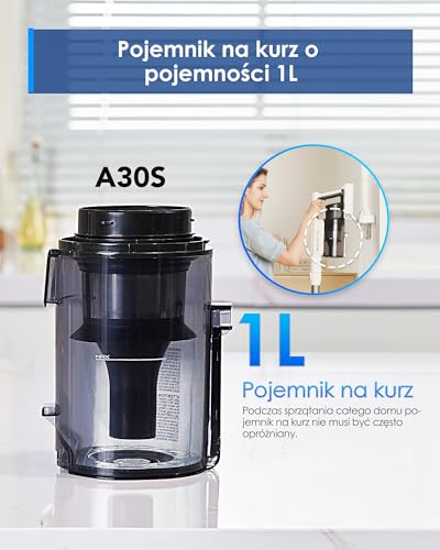 Tineco A30S Cordless Stick Vacuum, 160W Suction, 60min Runtime, 1L Bigger Dustbin, ZeroTangle Brush, Tineco PureCyclone Tech, LED Headlight