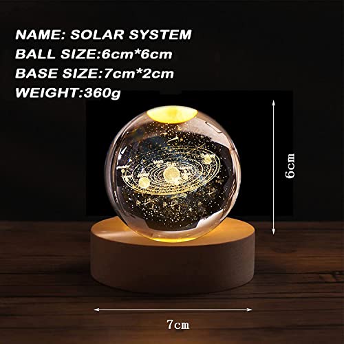 3D Crystal Ball Nightlight Decolamp, 80mm (3.15in) Solar System Model Decor with LED lamp Base, Cool Desk Decor Best Birthday Christmas Gifts for Kids Girls Boys Dad Friends Teachers (Solar System)