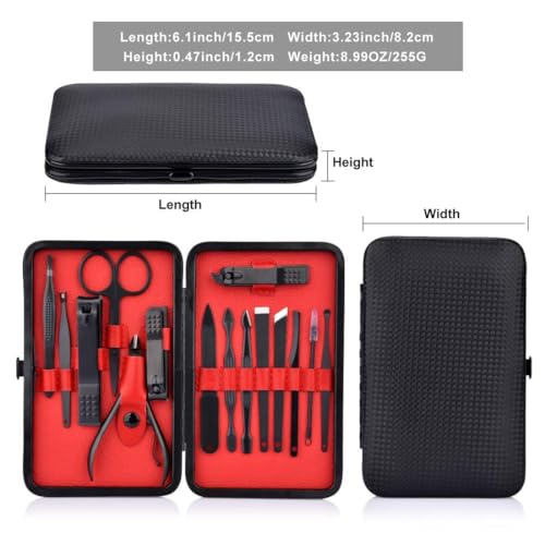 KASTWAVE Professional Pedicure Manicure Set, Stainless Steel Nail Care Tool with Cuticle Nail Cutter, Nail Scissors for Men and Women, Travel-Friendly with Exquisite Black Leather Box