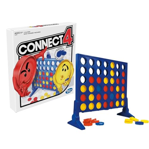 Connect 4 Strategy Board Game for Kids Ages 6 and Up, Classic Disc-Dropping Fun, Includes Grid, Legs, Slider Bar, 21 Red and 21 Yellow Discs, and Instructions, Perfect for Family Game Night
