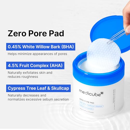 medicube Zero Pore Pads 2.0, Dual-Textured Facial Toner Pads for Exfoliation and Pore Care with 4.5% AHA Lactic Acid & 0.45% BHA Salicylic Acid, Ideal for All Skin Types, Korean Skin Care