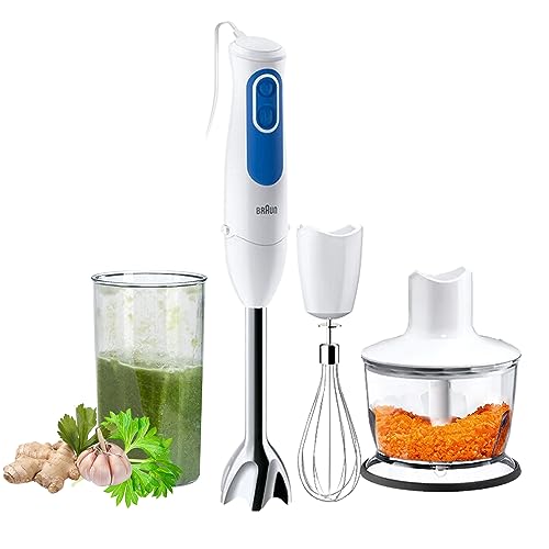 Braun Hand Blender MultiQuick 3 700W with 600ml BPA-free Beaker, 500ml Chopper, Whisk, Dual Speed, SplashControl & PowerBell Plus Technology MQ 3035 Sauce White"Min 1 year manufacturer warranty"