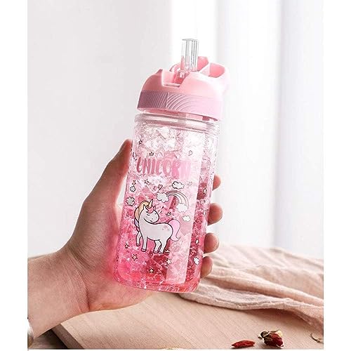 X Spring Water Bottle for Kids - Pink Unicorn Design With Straw and Safety Lock, 400ML Capacity for School Girls