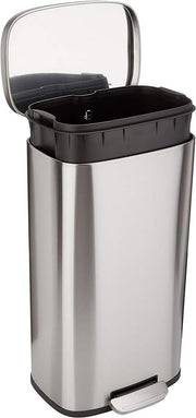 Amazon Basics Smudge Resistant Rectangular Trash Can With Soft-Close Foot Pedal, Brushed Stainless Steel, for Bathroom & small space, 5 L /1.32 Gal, Satin Nickel Finish, 7.3x8.5 x11.8 in (LxWxH) - 30L