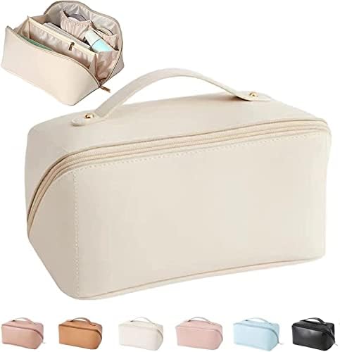 Necomi® Large-Capacity Travel Cosmetic Bag | Leather Makeup Bag | Waterproof Portable Cosmetic Bag | Multifunctional Storage Makeup Bag | Travel Cosmetic Bag (Brown)