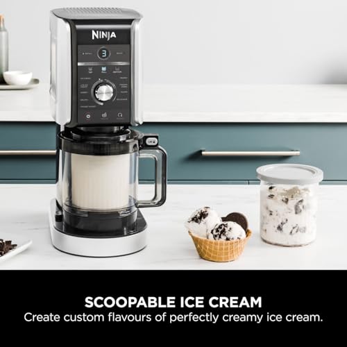 Ninja CREAMi Deluxe Ice Cream Maker & Frozen Dessert Maker with 3 Tubs, 10 Functions, Makes Ice Cream, Gelato, Sorbet, Frozen Yoghurt, Milkshakes, Slushi & More, 2-in-1 Flavour Option, Silver, NC501ME