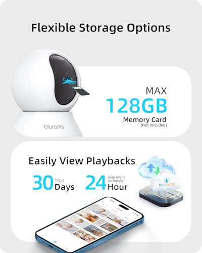 Blurams 2k Home Security Camera With Audio, 360 Degree View & Phone App - Indoor Camera 2-Way Audio, Motion Tracking, IR Night Vision & Privacy Mode Perfect Baby Monitor, Dog Camera works with Alexa