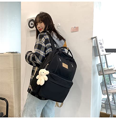 JHTPSLR Preppy Backpack with Plushies Cute Vintage Backpack for School Girls Light Academia Bookbags Solid Aesthetic Backpack