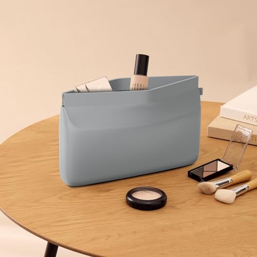 TERRIFI Silicone Makeup Bag, Portable Travel Toiletry Bag for Women, Large Cosmetic Bag Makeup Pouch Brush Holder for Makeup Brushes, Sponge, Beauty Tools, Grey