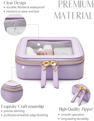 Small Cosmetic Bag for Purse Mini Makeup Bag for School Cute Clear Make Up Pouch for Travel Tiny Leather White Make Up Organizer Case for Backpack Toiletry Bag Waterproof Square Pouch with Zipper