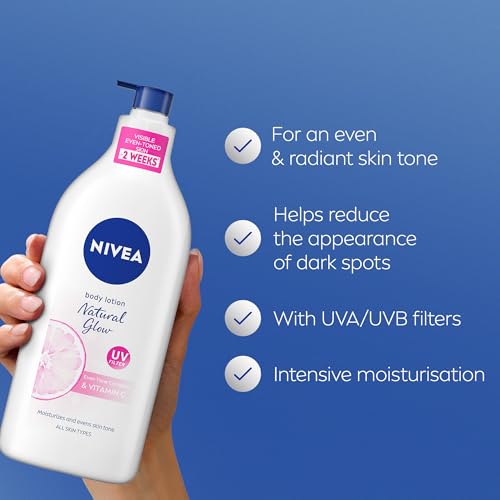 NIVEA Body Lotion for Normal to Dry Skin, Natural Glow, with Vitamin C and UV Filter, Moisturizes and Evens Skin Tone, 625ml