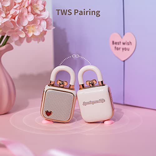 divoom Love-Lock Bluetooth Speaker, Small Portable Music Box, Wireless Stereo Pairing Retro Soundbox, Cute Desktop Decoration, for Girls, Pink