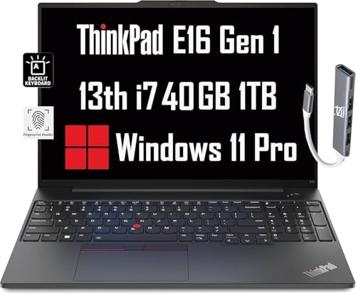 Lenovo ThinkPad E16 Business Laptop (16" FHD+ Anti-Glare, Intel 13th Gen 10-Core i7-1355U, 40GB RAM, 1TB SSD), Backlit, Fingerprint, IST Hub, FHD Webcam, Ethernet, Wi-Fi 6, Win 11 Pro, Black