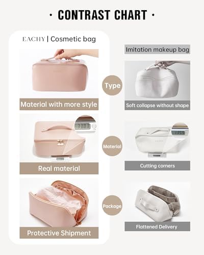 EACHY Travel Makeup Bag,Large Capacity Cosmetic Bags for Women,Waterproof Portable Pouch Open Flat Toiletry Bag Make up Organizer with Divider and Handle