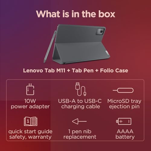 Lenovo Tab M11 4G LTE with Folio Case and Pen,11" WUXGA (1920x1200) IPS 400nits Anti-fingerprint 90Hz Touch display, Octa-Core Processor, 4GB RAM, 128GB Storage, Android 13 - [ZADB0031AE]