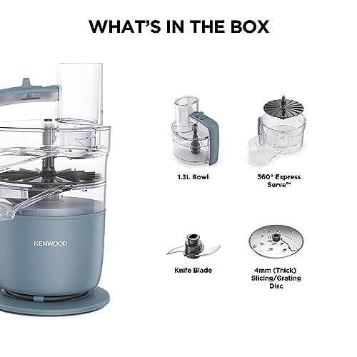 KENWOOD 2-in-1 Food Processor + Chopper 650W with 360° EXPRESS SERVE for Limitless Slicing/Grating, Powerful Versatility, Ultra Compact - Ready to Go in Your Kitchen Drawer FDP22.130GY Grey/Clear