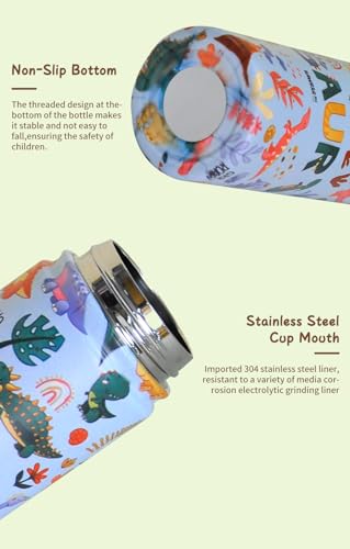 Water Bottle for Kids 500ML Water Bottle for Kids School Stainless Steel Water Bottle, BPA-Free Leakproof and Durable Hot Cold Liquids Sports School Bottle (Dinosaur Blue)