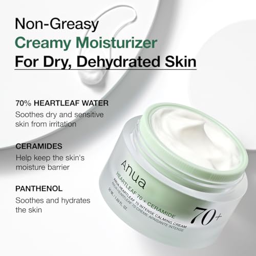 ANUA Heartleaf 70 Intense Calming Cream with Ceramide, Panthenol, Heartleaf extract, Korean Skin care - (50ml /1.69Fl. Oz)