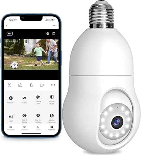 LuminLi 4MP Bulb Security Camera 2.4GHz,360° 2K Security Cameras Wireless Outdoor Indoor Full Color Day and Night,Motion Detection,Audible Alarm,Easy Installation (2.4GHz, White)