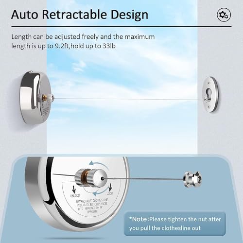 KKD Stainless Steel Retractable Cloth Line Adjustable Lockable Hanging Washing Line (Pack of 3)