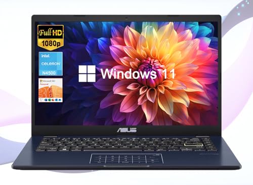 ASUS 14" Laptop for Business and Students, 14" FHD Display, Intel Celeron N4500, 1 Year Microsoft 365, 4GB Memory, 64GB eMMC, NumberPad, Webcam, HDMI, WiFi, Windows