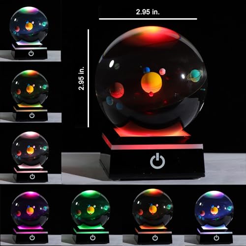 Tazweeq 3D Solar System Model Crystal Ball, Outer Space Astronomy Gifts Indoor Decoration, Crystal Balls, Night Light Planet Lamp, Unique Gifts Best Birthday Gifts
